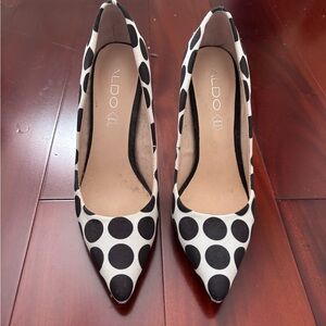 ALDO Women's Black and White Polka Dot Pointed Toe Pumps